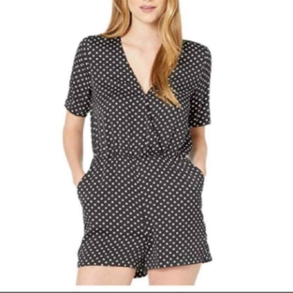 BCBGMaxazria Black Polka Dot Surplice Romper Size L NWT - Picture 1 of 11
